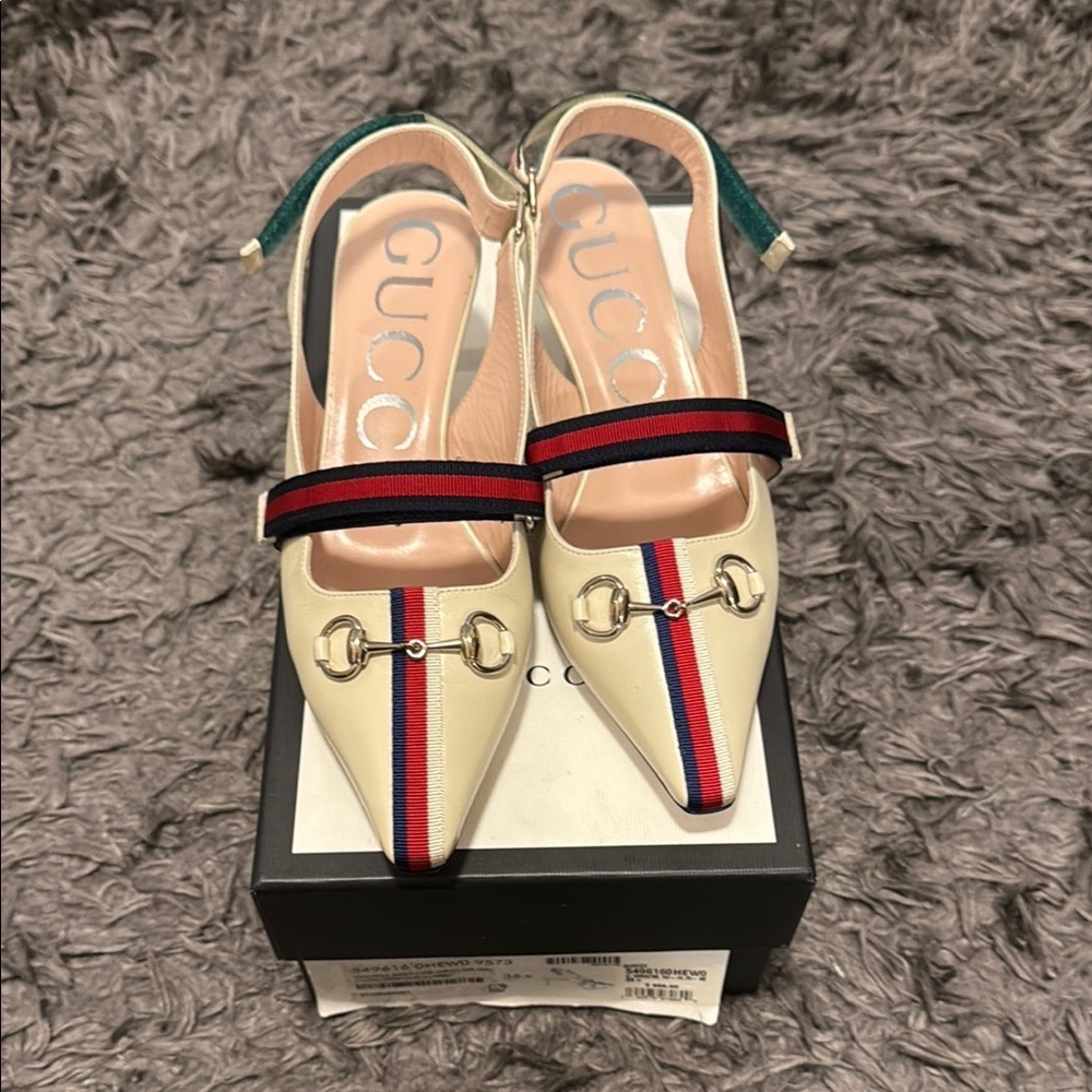 Gucci Cream Heels with Metallic Accents